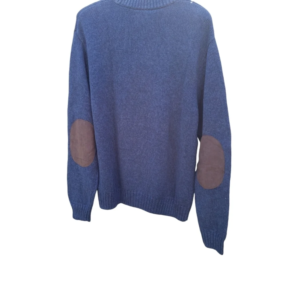Chaps Men's L Sweater With Elbow Patches Blue. 100% Cotton NWT
